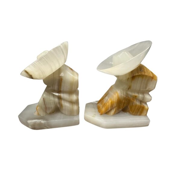 Vintage Onyx Stone Sleeping Mexican Carved Bookends Sombrero Pair - Picture 4 of 5